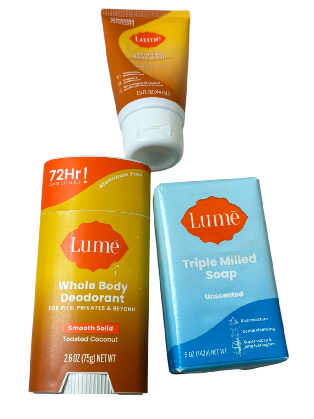Lume Whole Body Deodorant Bundle Soap Cream Toasted Coconut Aluminum Free Set